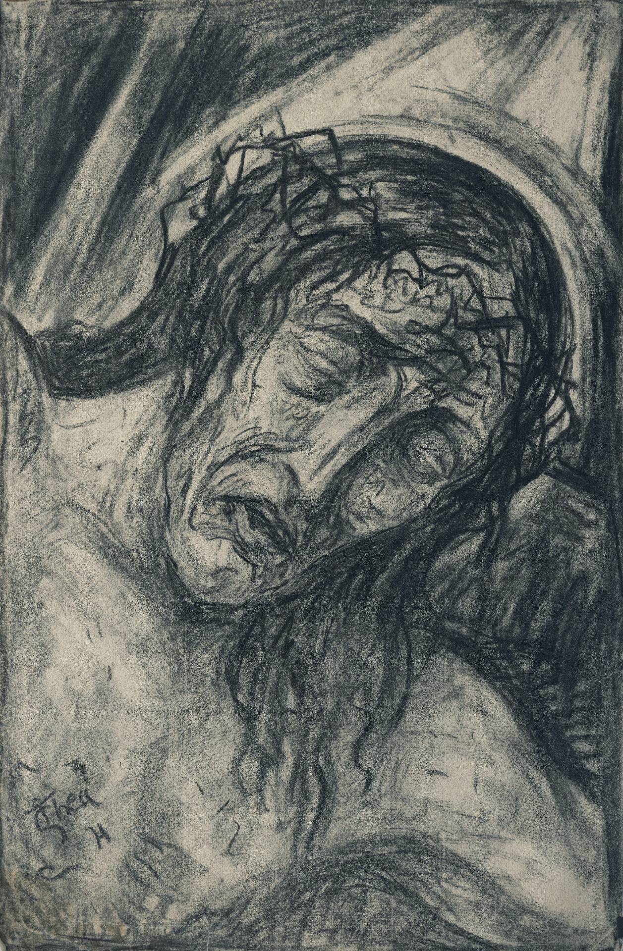 Thea Schleusner, 1947, Cyklus Die sieben Worte des Erlösers am Kreuz VI – Es ist vollbracht, Kohlezeichnung