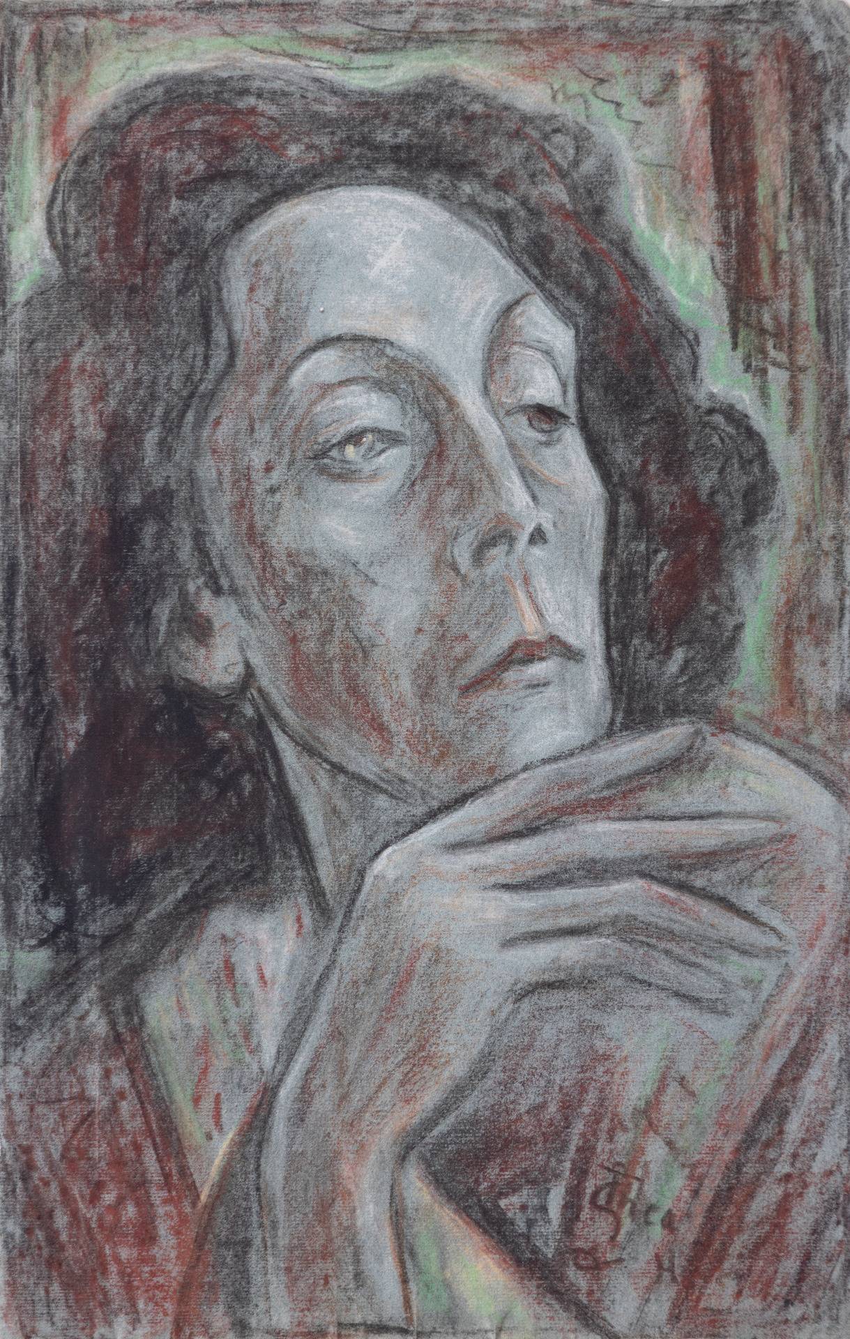 Thea Schleusner, 1950, Impression der Tänzerin Mary Wigmann, Kohle Rötelzeichnung